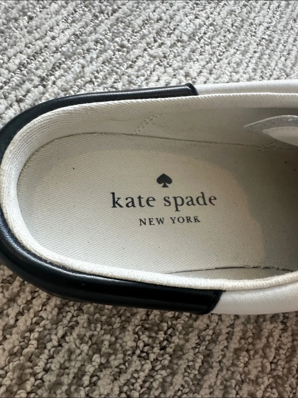 kate spade White Leather Sneakers with Black Heart Accent